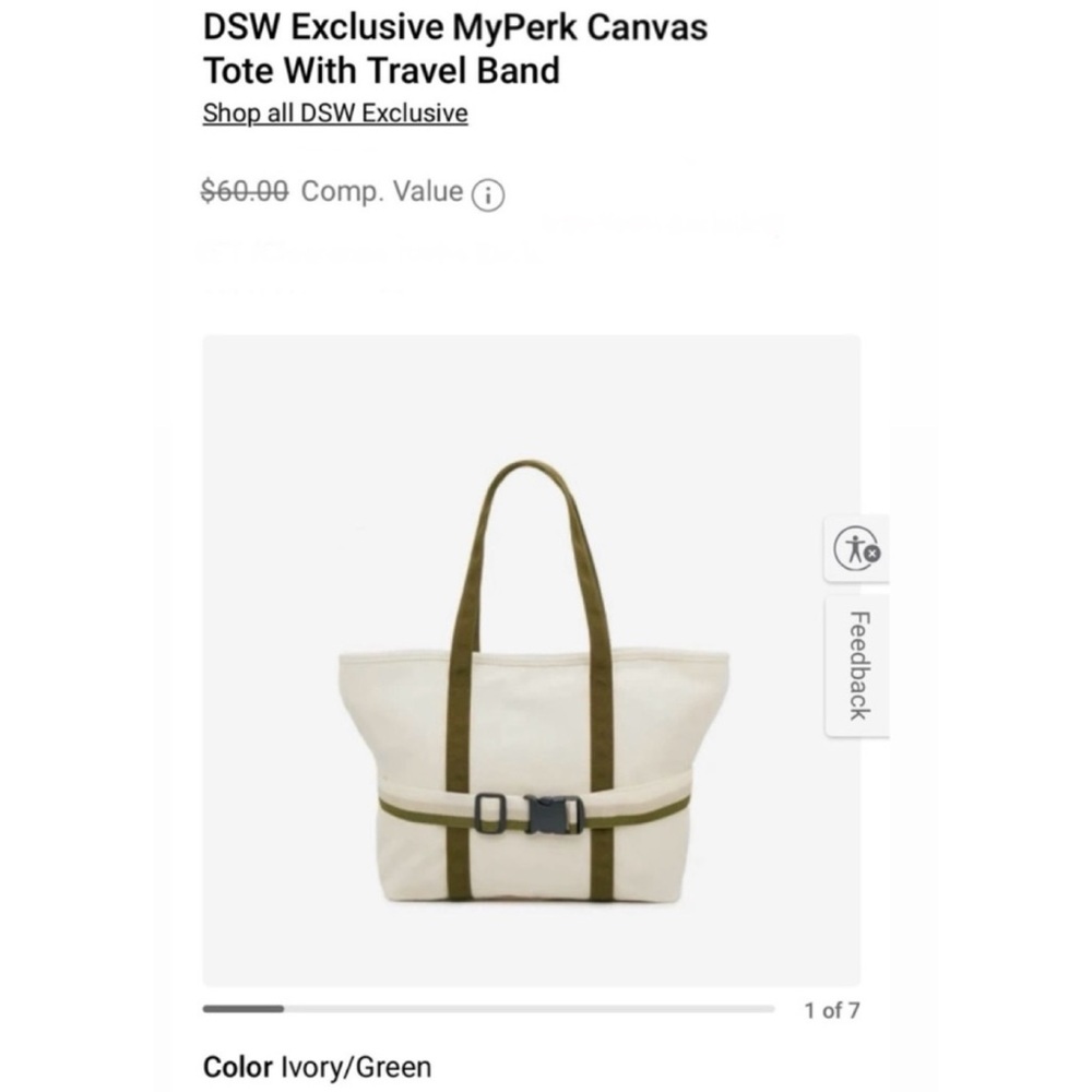 DSW • Ivory/Green Canvas Travel Tote Bag - Picture 15 of 16